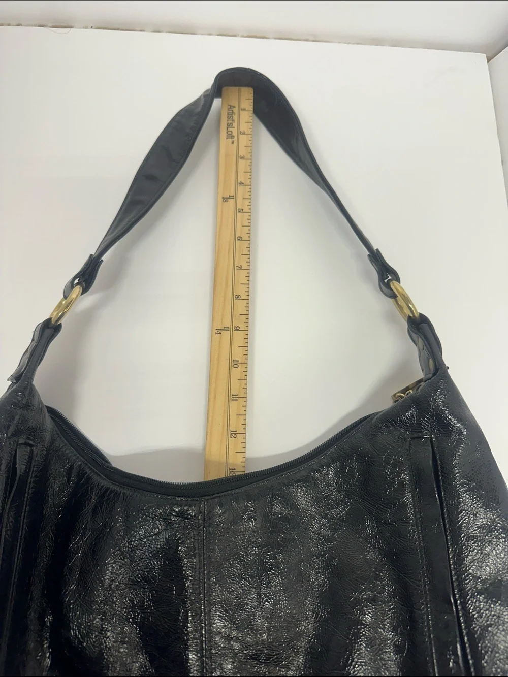 Pinky Black Leather Hobo Bag with Gold Hardware